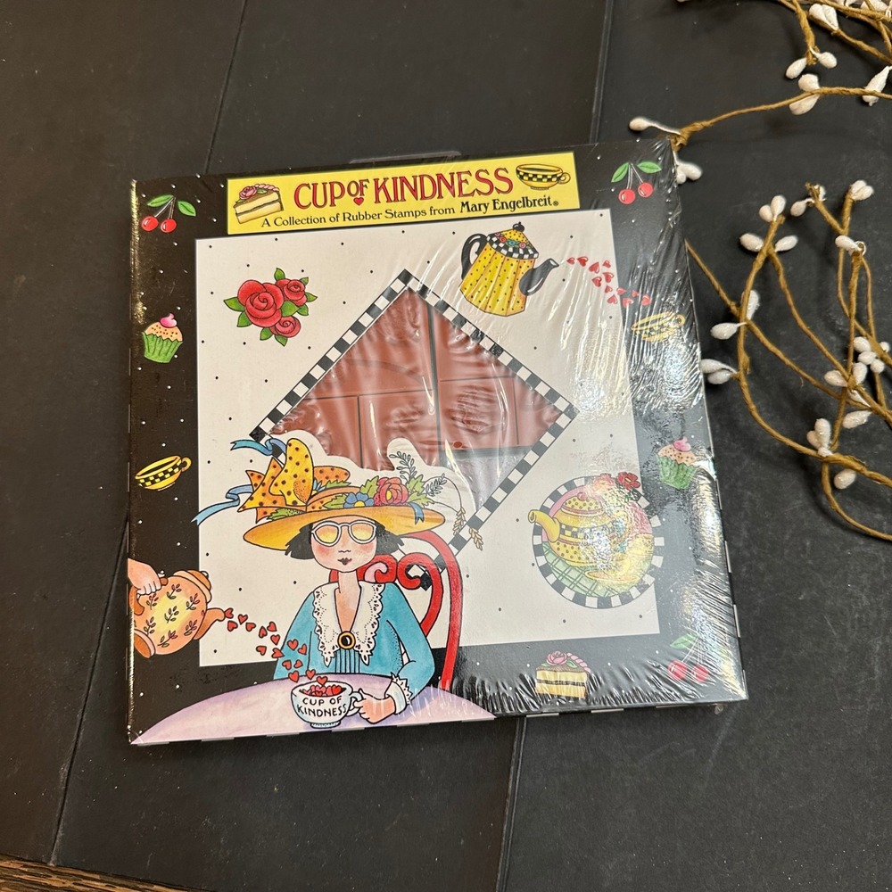 Mary Engelbreit CUP OF KINDNESS Rubber Stamp Set Vintage New Sealed‎